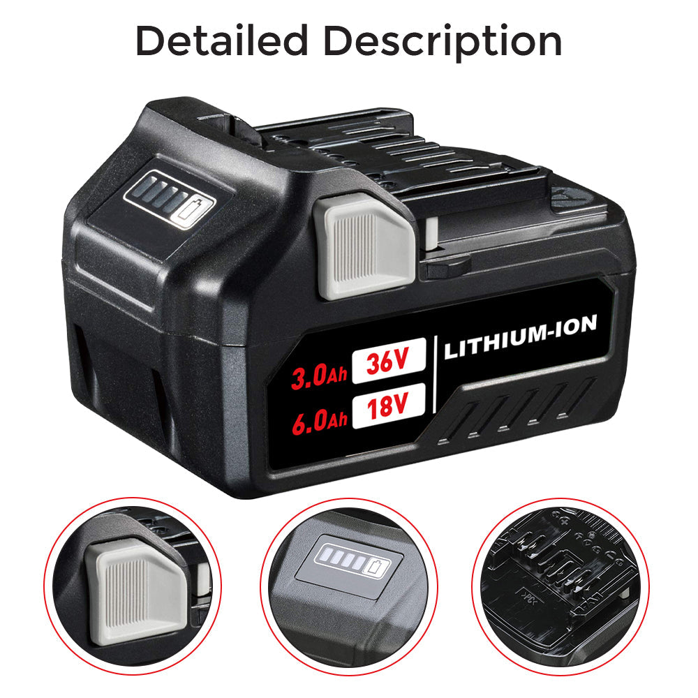 X3 18V/36V 6.0Ah Lithium-ion Replacement Battery for Metabo HPT (Hitachi) MultiVolt Battery / 371751M 372121M BSL36A18 BSL36B18
