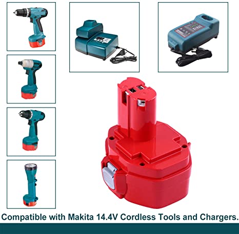 For Makita 14.4V Battery 4.8Ah Replacement | PA14 Battery 2 Pack Red