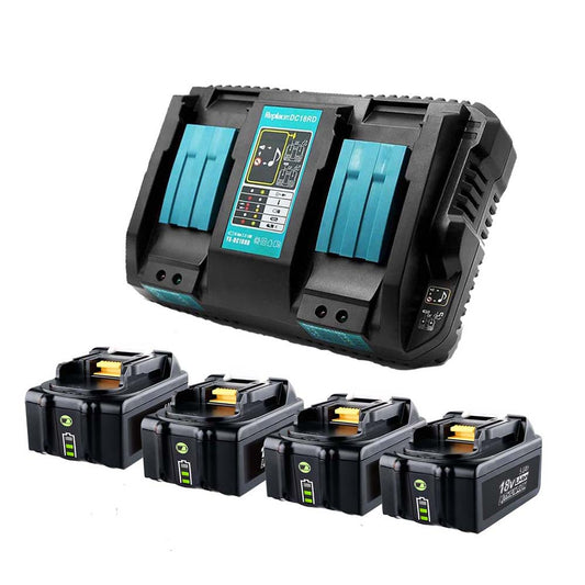 4 Pack For 18V 5Ah Makita BL1850B Battery Replacement & Dual Port Charger Starter Pack for Makita 18V DC18RD