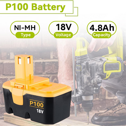 2Pack 4.8Ah Replacement Battery for Ryobi 18V P100 (Ni-MH)
