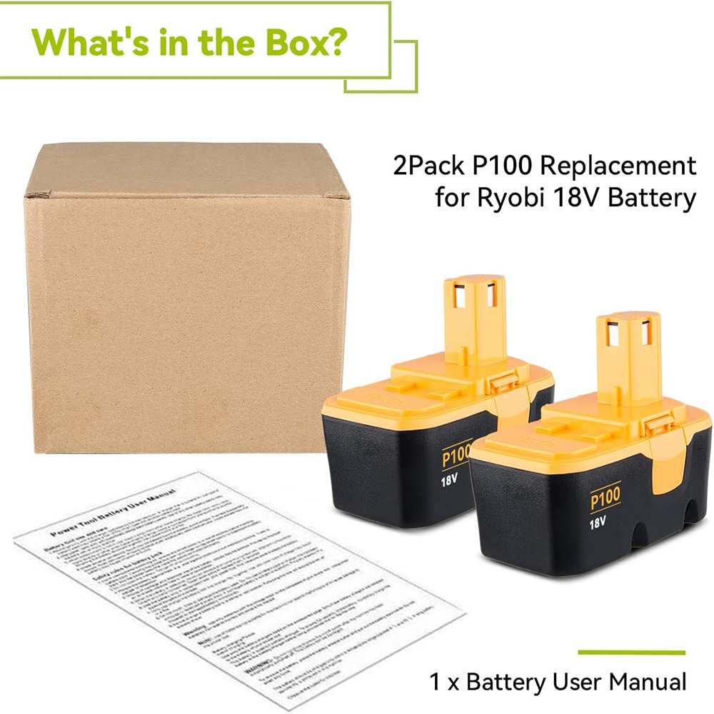 2Pack 4.8Ah Replacement Battery for Ryobi 18V P100 (Ni-MH)