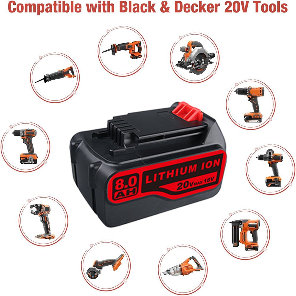 2 STÜCK für Black&Decker 20V Max (18V) 8.0Ah Li - Ion LBXR4020 Akku Ersatzakku - Dasbatteries