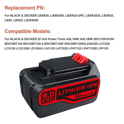 2 STÜCK für Black&Decker 20V Max (18V) 8.0Ah Li - Ion LBXR4020 Akku Ersatzakku - Dasbatteries