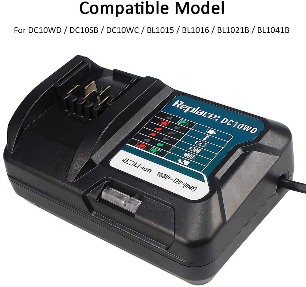 DC10WD 12V charger compatible with Makita L1015 BL1016 BL1020B BL1021B BL1040B BL1041B.