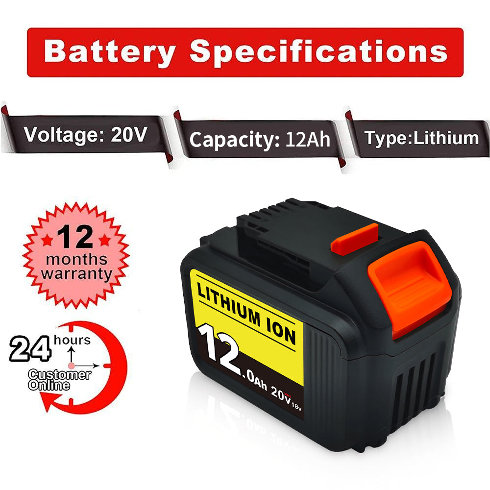 For Dewalt 18V XR Battery 12Ah Replacement | DCB184 DCB205 Lithium Batteries 2 Pack