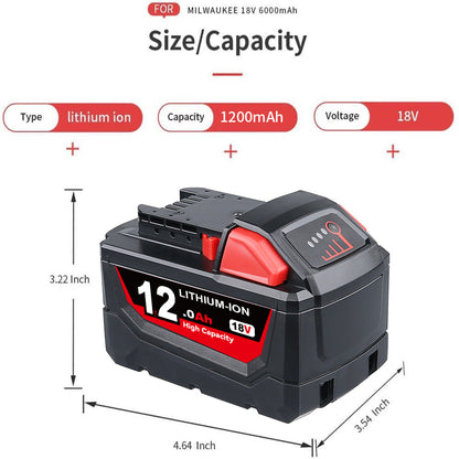 For Milwaukee 18V Battery 12Ah Replacemnt | M18 Batteries 3 Pack