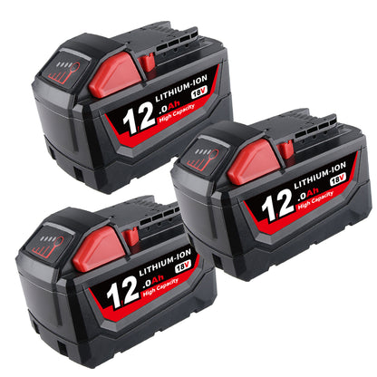 For Milwaukee 18V Battery 12Ah Replacemnt | M18 Batteries 3 Pack