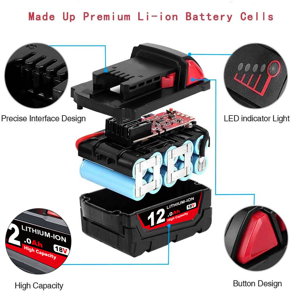 For Milwaukee 18V Battery 12Ah Replacemnt | M18 Batteries 3 Pack