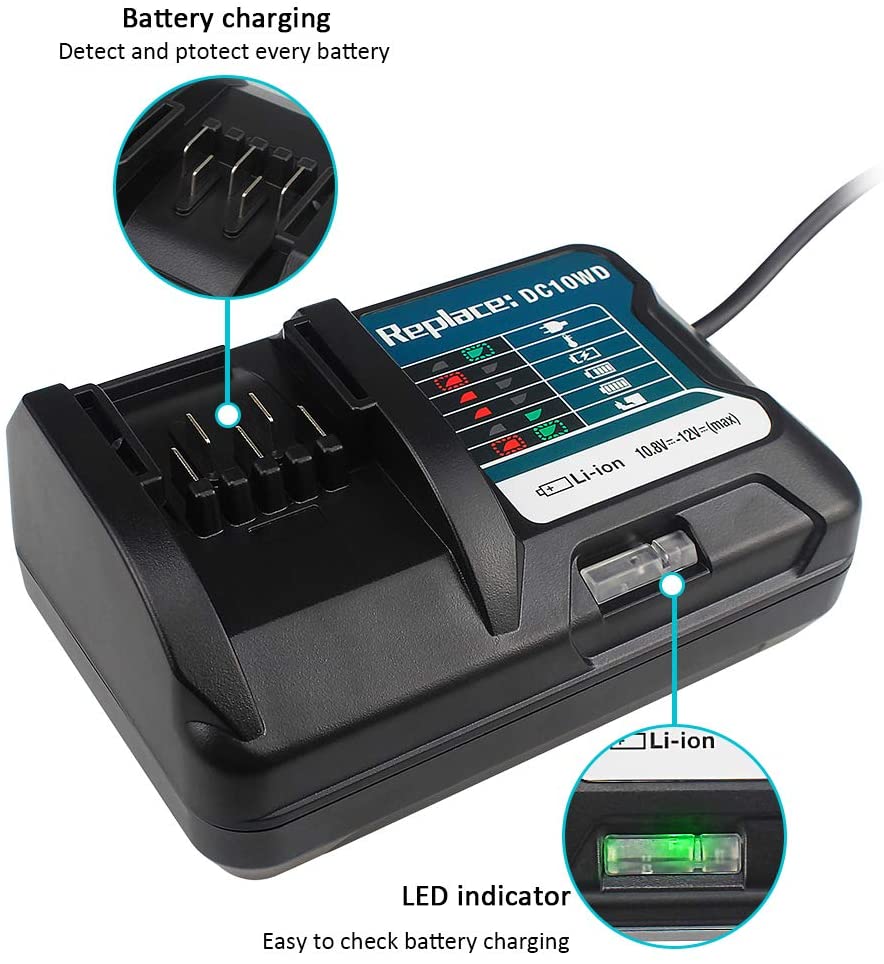 DC10WD 12V charger compatible with Makita L1015 BL1016 BL1020B BL1021B BL1040B BL1041B.