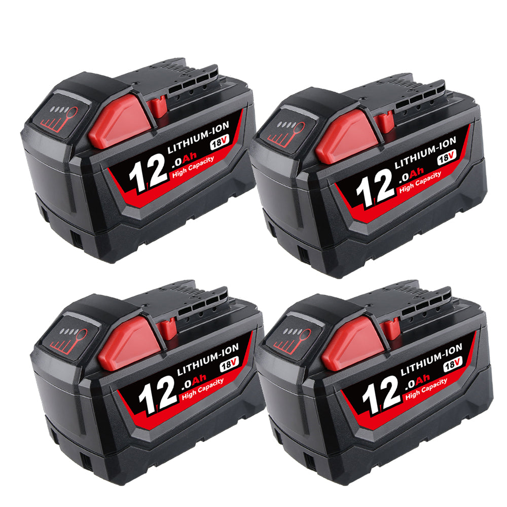 For Milwaukee 18V Battery 12Ah Replacemnt | M18 Batteries 4 Pack