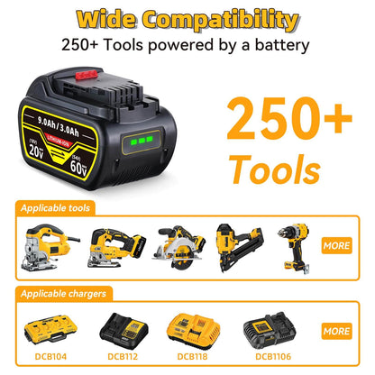 For Dewalt DCB609 18V/54V MAX FLEXVOLT Li-Ion 9.0Ah Battery DCB609-2 DCB606 DCB612 2Pack