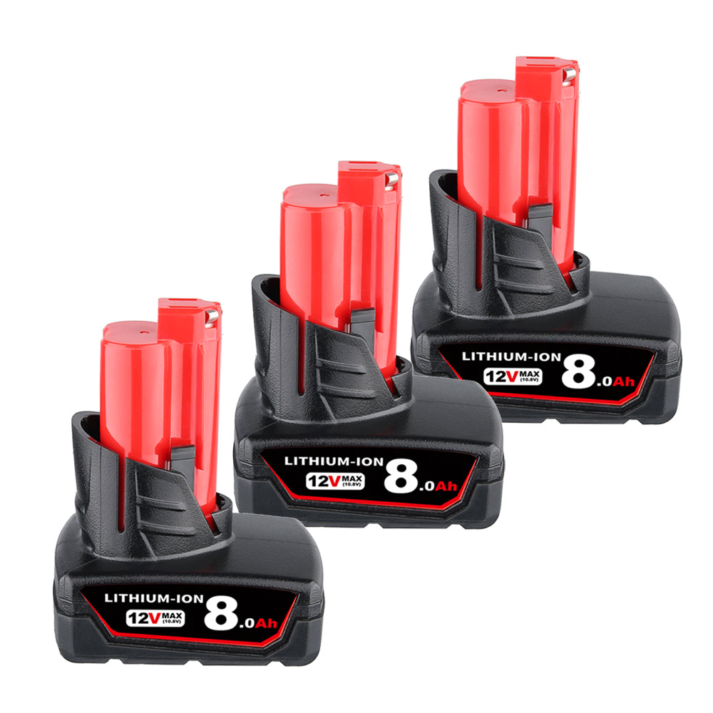 For Milwaukee M12 8.0Ah Replacement Battery | M12B Batteries 3 Pack