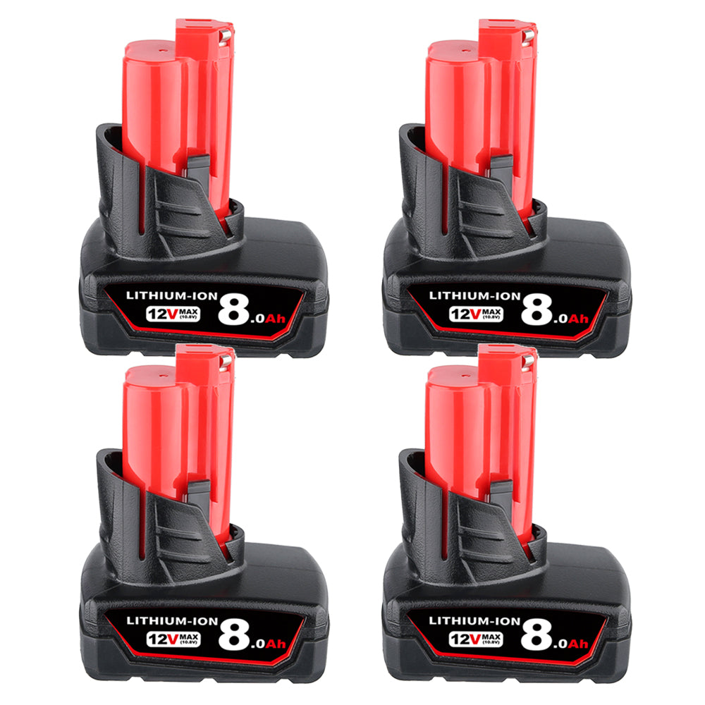 For Milwaukee M12 8.0Ah Replacement Battery | M12B Batteries 4 Pack
