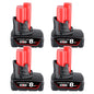 For Milwaukee M12 8.0Ah Replacement Battery | M12B Batteries 4 Pack