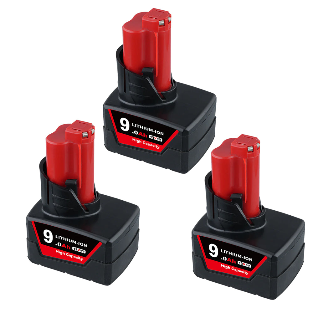 For Milwaukee M12 9.0Ah Replacement Battery | M12B Batteries 3 Pack
