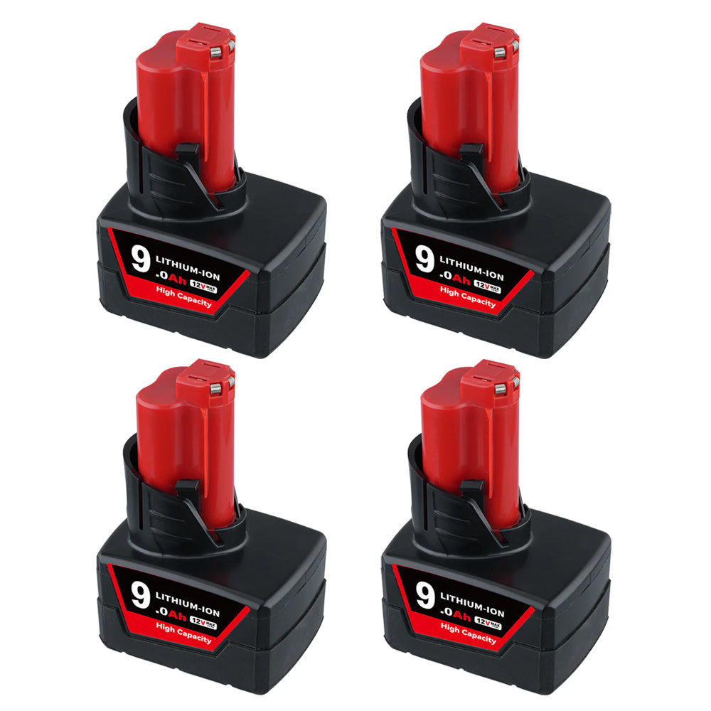 For Milwaukee M12 9.0Ah Replacement Battery | M12B Batteries 4 Pack