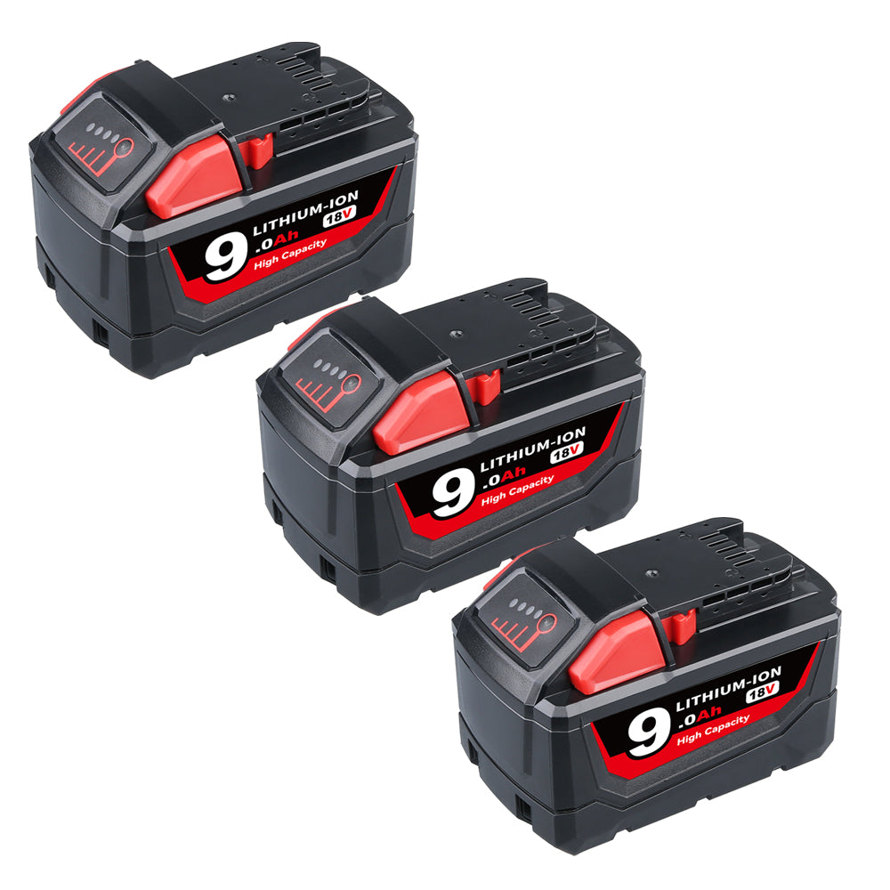 For Milwaukee 18V Battery 9Ah Replacement |  M18 Batteries 3 Pack+3 free holders