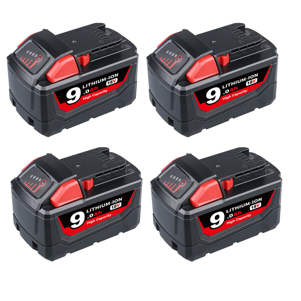 Clearance | For Milwaukee 18V Battery 9Ah Replacement |  M18 Batteries 4 Pack