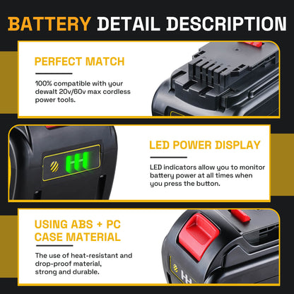 For Dewalt DCB609 20V/60V MAX FLEXVOLT Li-Ion 12.0Ah Battery DCB609-2 DCB606 2Pack