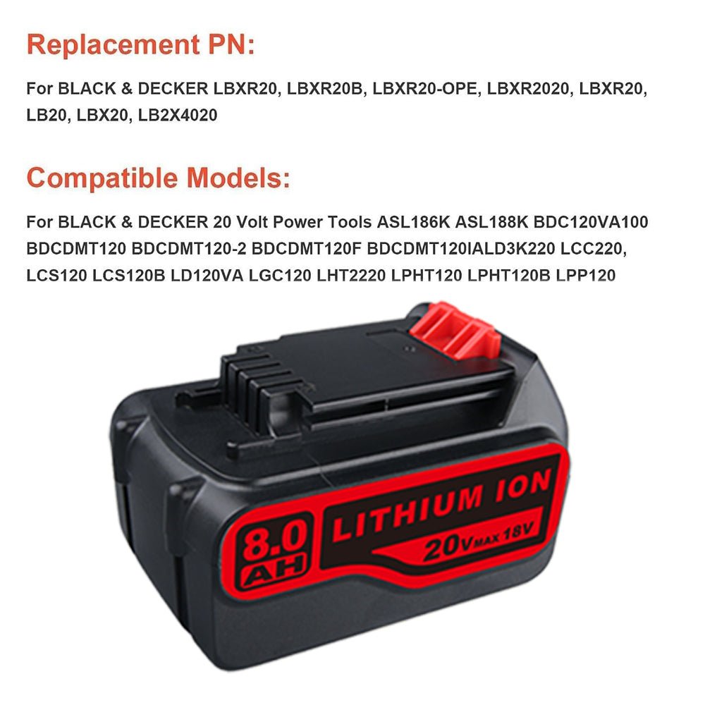 für Black&Decker 20V Max (18V) 8.0Ah Li - Ion LBXR4020 Akku Ersatzakku - Dasbatteries