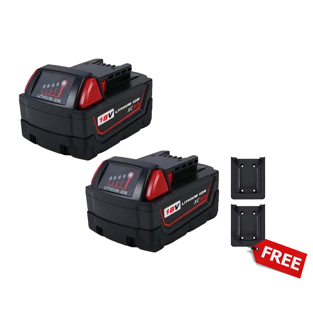For Milwaukee 18V Battery 5Ah Replacement | M18 Batteries 2 Pack& 2 free holder