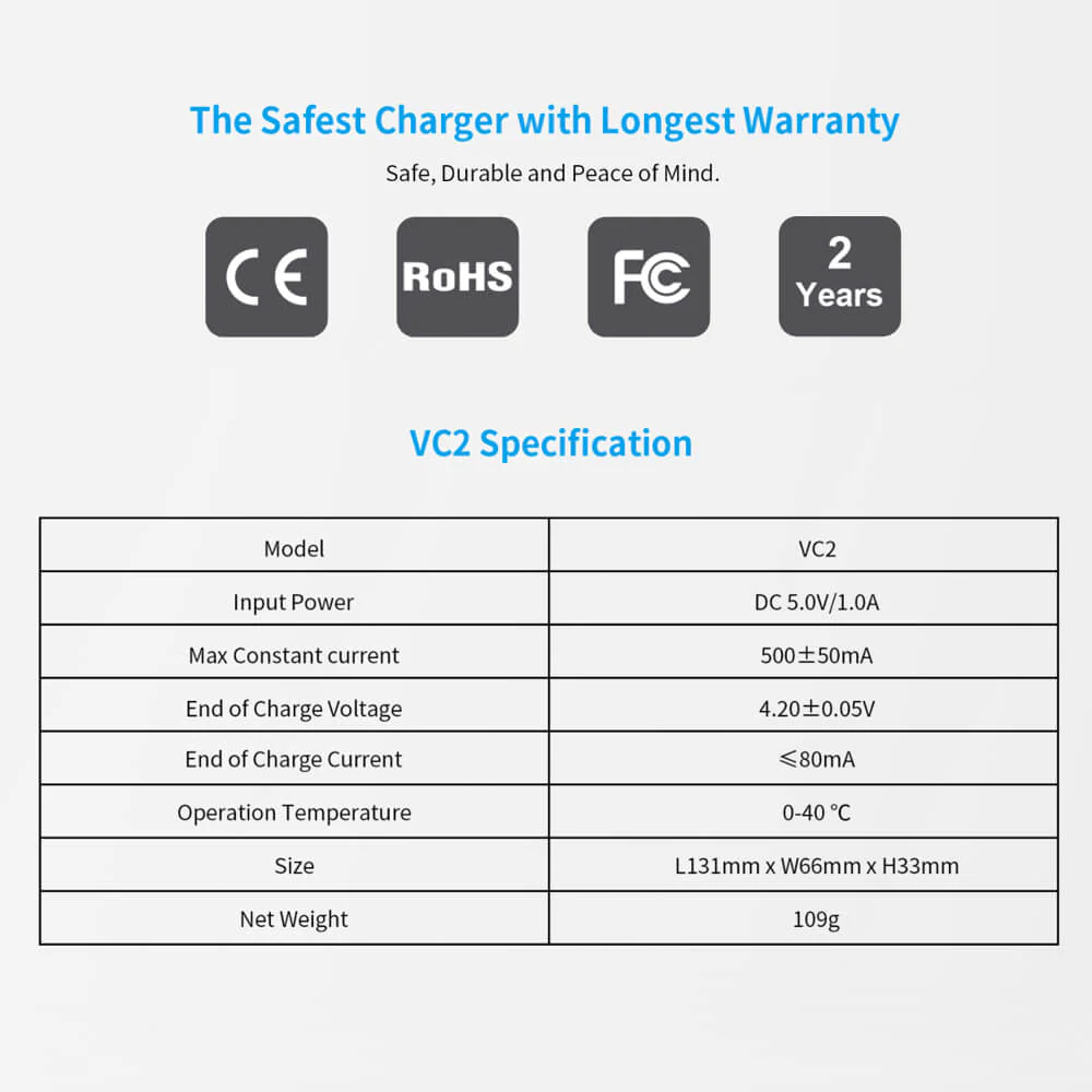 VC2 intelligent charger For 18650 lithium battery