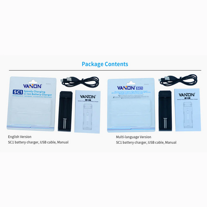 SC1 2amp 1 slot cost-effective Micro USB fast charger for 3.6V/3.7V Li ion 18650/20700/21700/26650