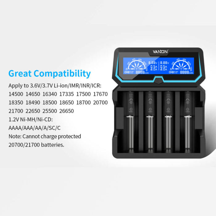 X4 18650 li ion battery smart charger with power bank function LCD charger