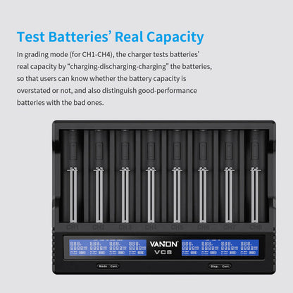 Intelligent charger VC8 max 3A fast charger 18650 20700 21700 26650 Li-ion/Ni-MH / Ni-CD battery charger