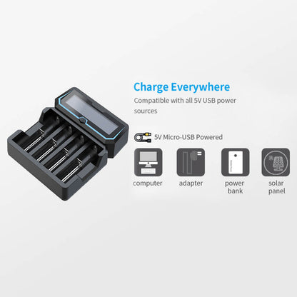 X4 18650 li ion battery smart charger with power bank function LCD charger