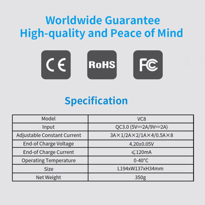 Intelligent charger VC8 max 3A fast charger 18650 20700 21700 26650 Li-ion/Ni-MH / Ni-CD battery charger