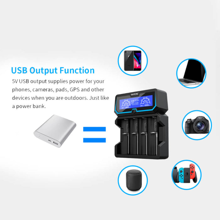 X4 18650 li ion battery smart charger with power bank function LCD charger