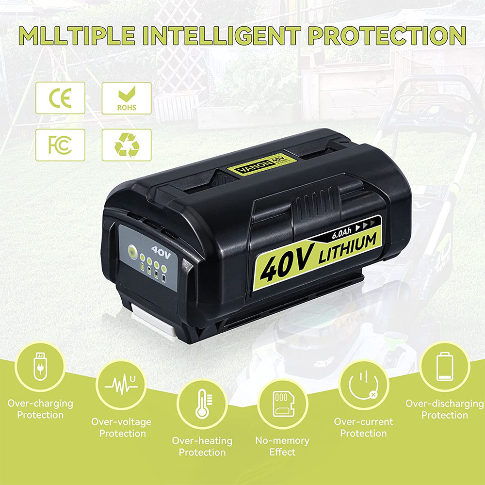 8.0Ah 40V/36V MAX Lithium OP4026 Battery Compatible with Ryobi 40V Battery with LED Indicator