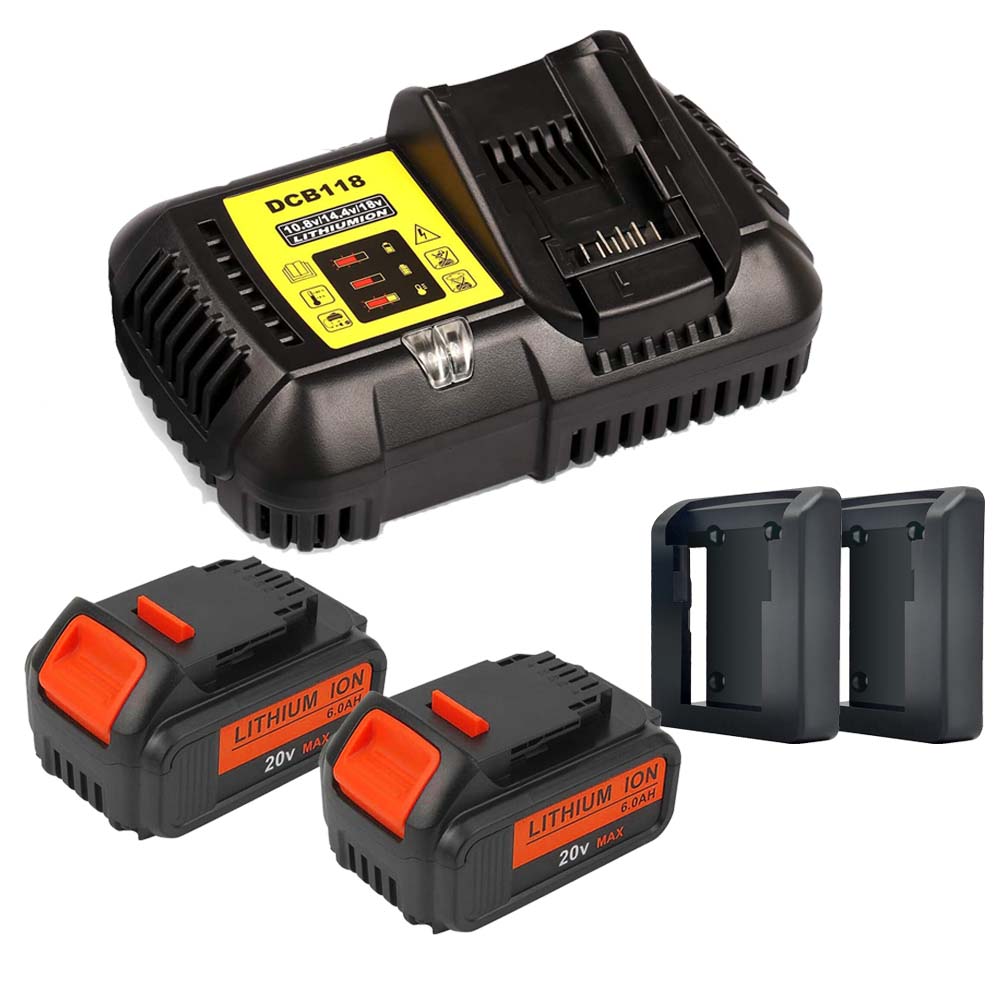 2 Pack For 18V XR 6Ah Dewalt Replacement Battery & For Dewalt DCB118 Replacement Battery Charger & 2 Pack of Tool Holder
