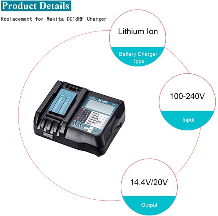 BL1850 5Ah & For Makita DC18RF/RC Li-ion Rapid Replacement Battery Charger | 14.4V-18V with Digital Display