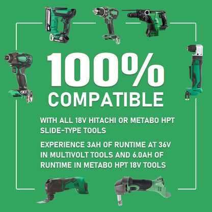 18V/36V 6.0Ah Lithium-ion Replacement Battery for Metabo HPT( Hitachi) MultiVolt Battery / 371751M 372121M BSL36A18 BSL36B18