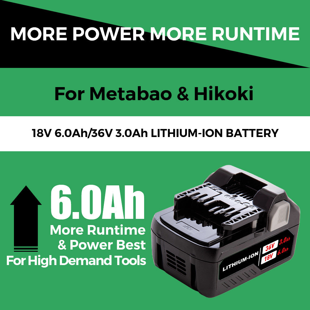 X2 18V/36V 6.0Ah Lithium-ion Replacement Battery for Metabo HPT ( Hitachi) MultiVolt Battery / 371751M 372121M BSL36A18 BSL36B18