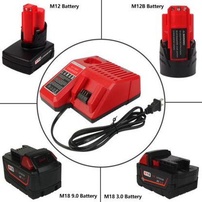 Clearance | 4 Pack For Milwaukee 18V 6Ah Battery  Replacement & For Milwaukee Replacement Battery Charger | M 12-18C 12V-18V Lithium Battery Charger