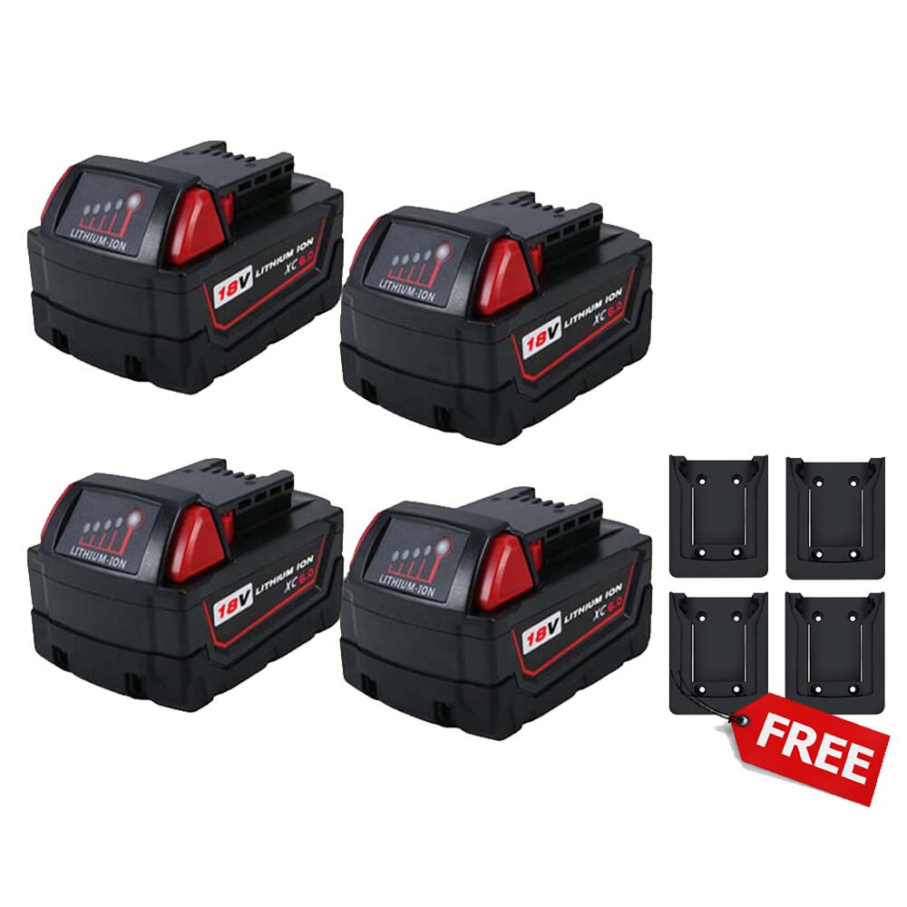 For Milwaukee 18V Battery 6Ah Replacement |  M 18 Batteries 4 Pack+4 free holders