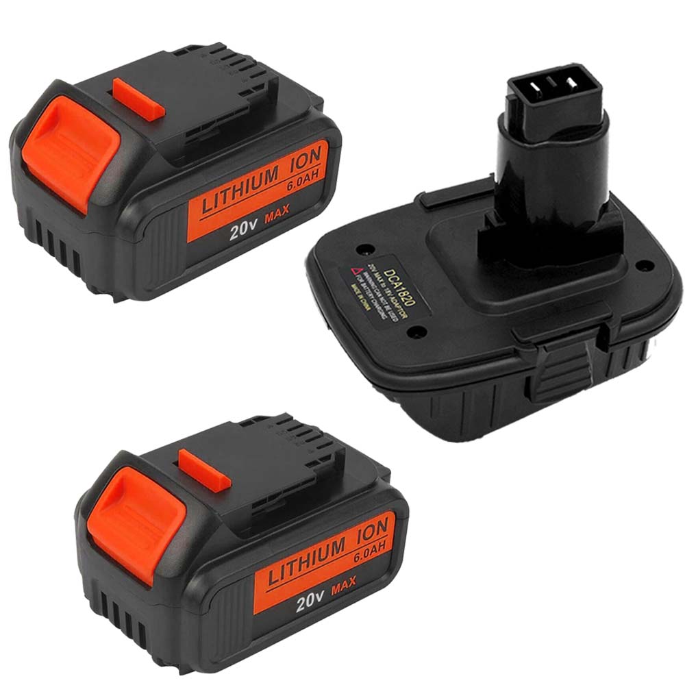 For DeWalt 18V To 20V Replacement Adaptor | DCA1820 Battery Adapter &2 Pack Dewalt 18V XR 6Ah Replacement Battery