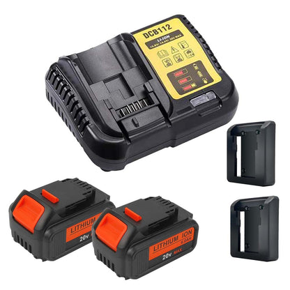 2 Pack For 18V 6Ah  Dewalt DCB200 Battery  Replacement & DCB115 Charger for Dewalt 18V & 12V Li-Ion Replacement Battery  & 2 Packs Tool Holder