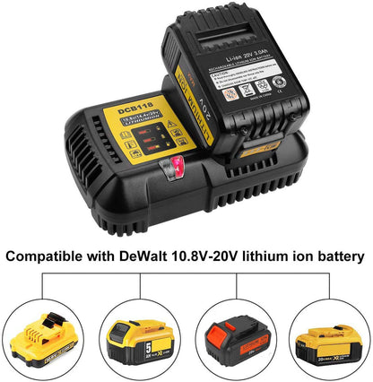 2 Pack For 18V XR 6Ah Dewalt Replacement Battery & For Dewalt DCB118 Replacement Battery Charger & 2 Pack of Tool Holder