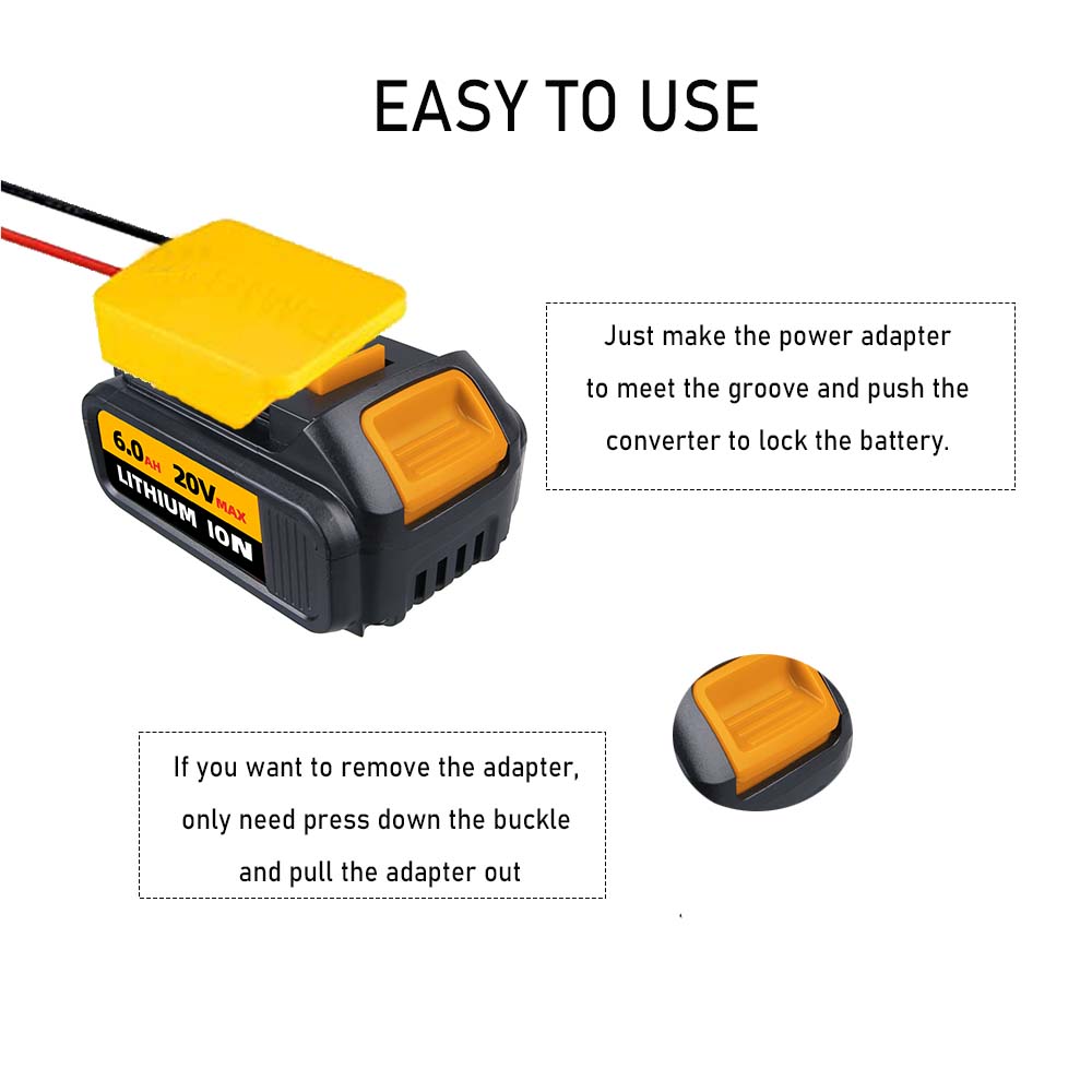 Power Wheel Adapter for Dewalt 20V Battery with Wire terminals | Power Connector for Rc Car, 14 Gauge Robotics, Rc Truck,DIY use, Work for Dewalt 20V DCB205 DCB206 DCB200 Battery