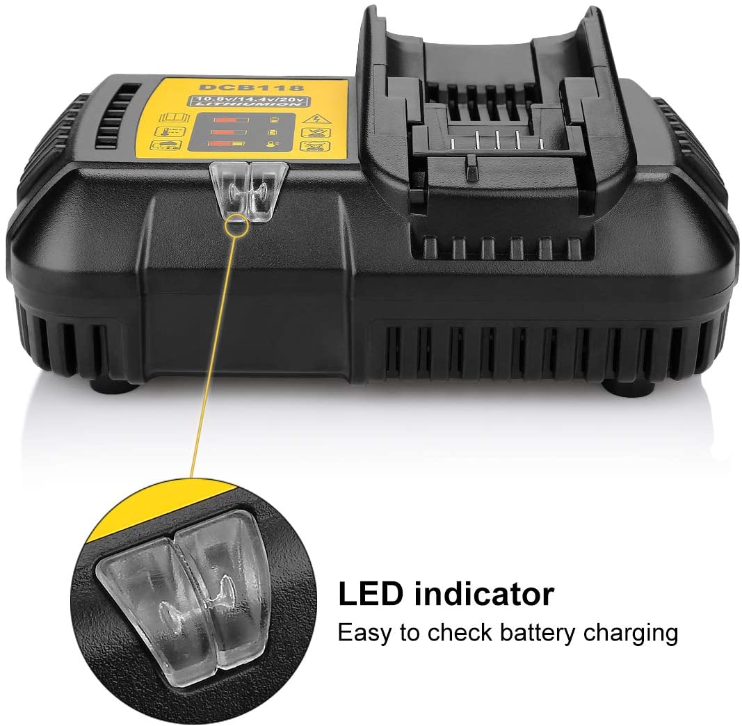 2 Pack For 18V XR 6Ah Dewalt Replacement Battery & For Dewalt DCB118 Replacement Battery Charger & 2 Pack of Tool Holder