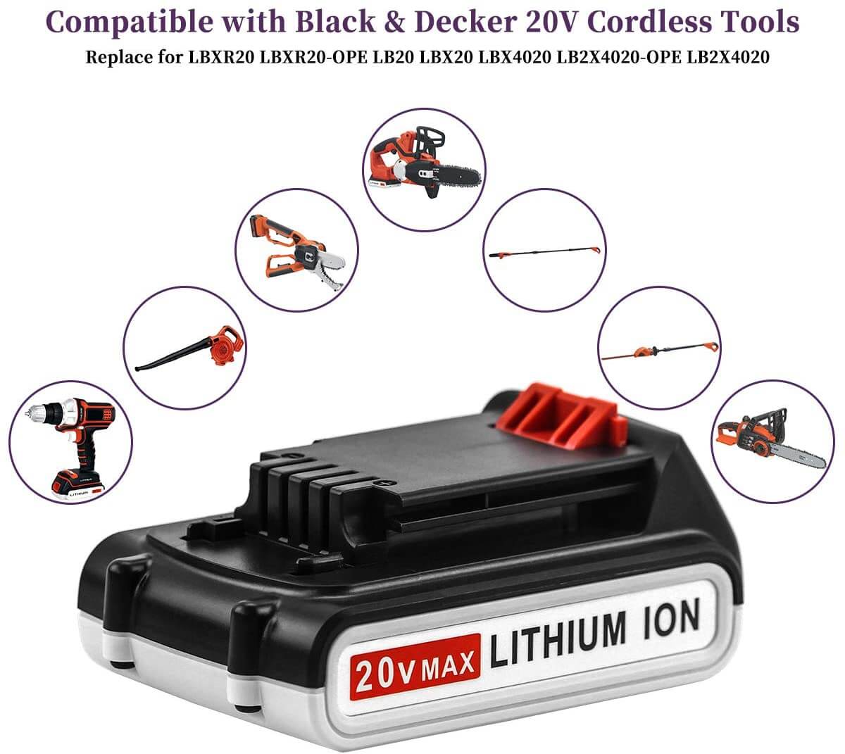 For Black And Decker 20V Battery Replacement | LBXR20 3.0Ah Li-ion Batteries 3 Pack