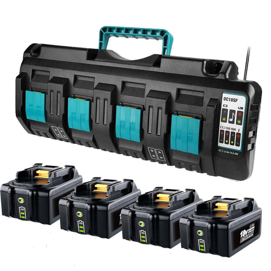 Clearance | 4 Pack For 18V 6Ah Makita BL1860B Battery Replacement & 4-Port 18V lithium-ion charger DC18SF for Makita 14.4V-18V lithium battery BL1890B BL1860 BL1850B BL1430