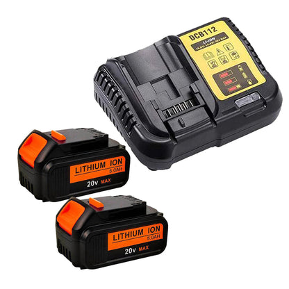 2 Pack For 18V 5Ah  Dewalt DCB200 Battery  Replacement  & DCB115 Charger for Dewalt 18V & 12V Li-Ion Replacement Battery