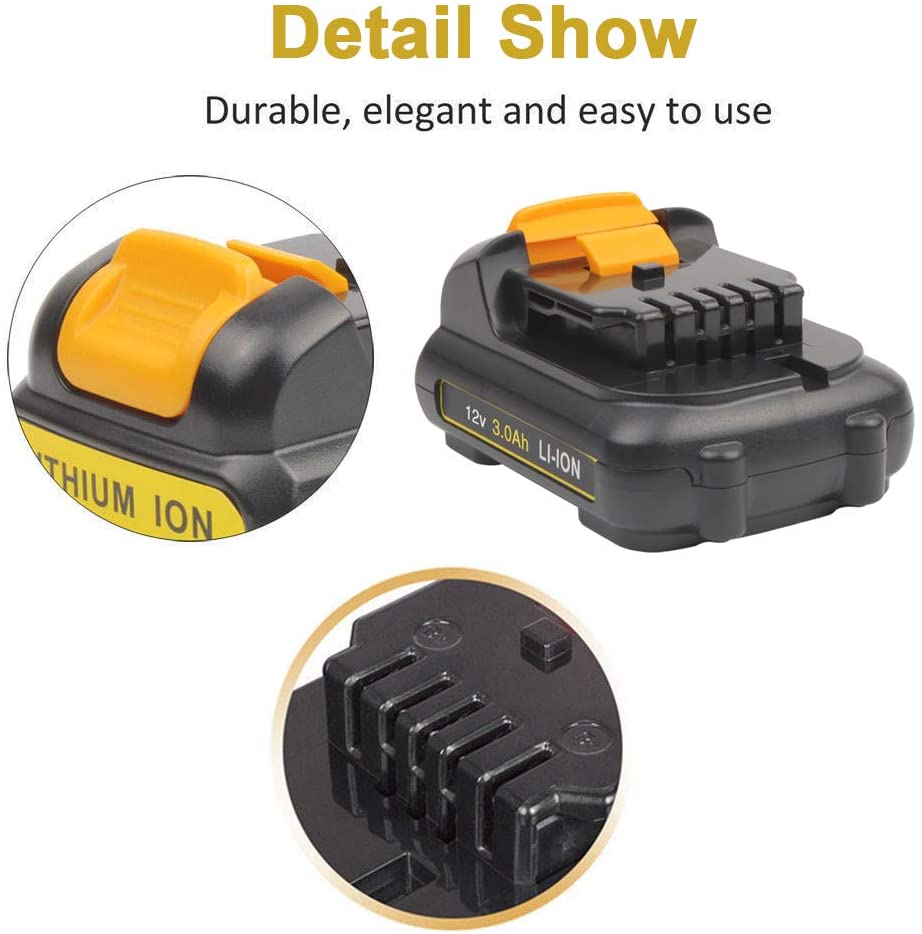 For Dewalt 12V Battery 3Ah Replacement | DCB120 Li-ion Batteries 2 Pack