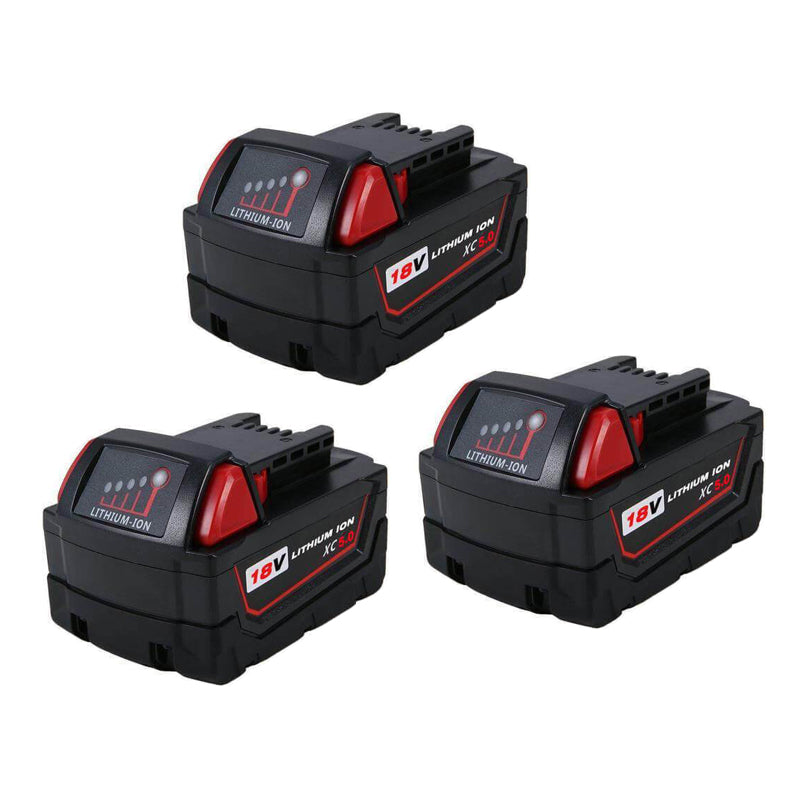 For Milwaukee 18V Battery 5Ah Replacement | M 18 Batteries 3 Pack & 3 free holders